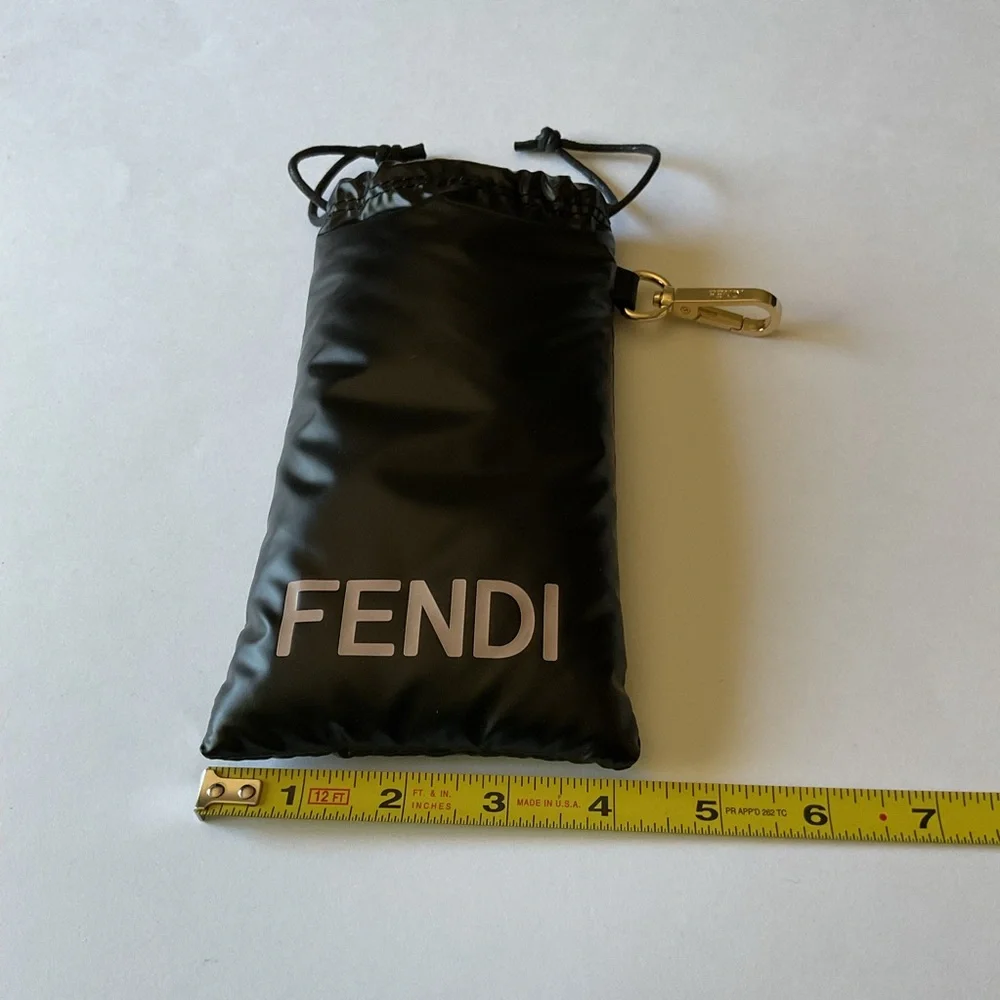 FENDI LARGE PUFFER SUNGLASSES POUCH BLACK PALE PINK LOGO AND CLEANING CLOTH NEW